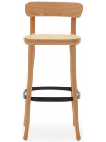 MARNIA Tabouret de 76 cm de haut en bois de hêtre naturel et rotin