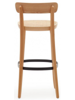 MARNIA Tabouret de 76 cm de haut en bois de hêtre naturel et rotin