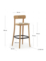 MARNIA taburete asiento 76 cm alto en madera de haya natural y ratán