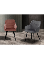 CRESPY in pink or gray velvet and black metal structure armchair design living home studio contract