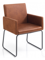 EMMA in brown aged effect eco-leather and black steel structure chair armchair design contract or home