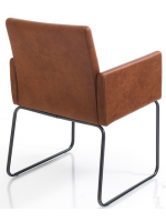 EMMA in brown aged effect eco-leather and black steel structure chair armchair design contract or home