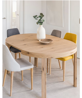 ACELER tavolo Ø 120 cm allungabile 170 cm struttura in legno massello di rovere e piano impiallacciato rovere