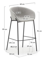 PRIMA Taburete de 74 o 65 h con asiento en tejido antimanchas y patas de metal diseño home contract