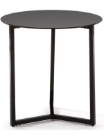 BALUS table basse ronde diam 50 avec structure en métal peint noir et plateau en verre noir