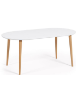 BOCK table ronde diam 90 extensible en bois laqué blanc et pieds en hêtre naturel