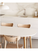 BOCK round diam 90 extendable top in white lacquered wood and legs in natural beech table