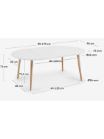 BOCK round diam 90 extendable top in white lacquered wood and legs in natural beech table