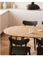 CAROLA round table diam 90 extendable 170 cm oak veneered MDF top and solid wood legs