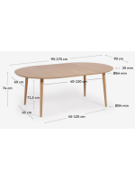 CAROLA round table diam 90 extendable 170 cm oak veneered MDF top and solid wood legs