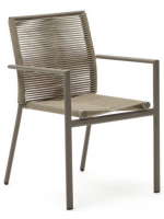 BATED sedia con braccioli in corda e alluminio marrone design per esterno giardino o terrazzo casa bar gelaterie impilabile