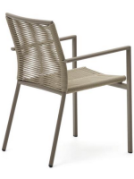 BATED chair with armrests in rope and brown aluminum design for outdoor garden or terrace home bar ice cream parlors stackable