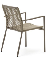 BATED chaise avec accoudoirs en corde et aluminium marron design pour extérieur jardin ou terrasse home bar glaciers empilable