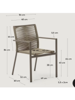 BATED chair with armrests in rope and brown aluminum design for outdoor garden or terrace home bar ice cream parlors stackable