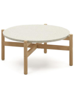 BAGAR Table basse de 90 cm de diamètre en bois massif et dessus de ciment