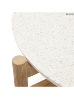 BAGAR tavolino diametro 55 cm in legno massello e piano in cemento