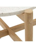 BAGAR Table basse de 55 cm de diamètre en bois massif et dessus de ciment