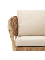 BAGAR Set of 2 armchairs and a sofa in rattan and solid wood and removable and water repellent cushions for outdoor