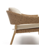 BAGAR Set of 2 armchairs and a sofa in rattan and solid wood and removable and water repellent cushions for outdoor