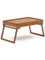 DODY 65x34 kleiner Tisch mit Tablett aus Akazienholz für Gartenterrasse Haus oder Vertrag