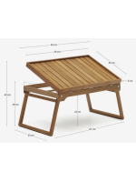 DODY 65x34 kleiner Tisch mit Tablett aus Akazienholz für Gartenterrasse Haus oder Vertrag