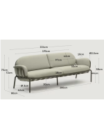 BOISC 225 cm in grünem Aluminium und Kissen aus waschbarem abnehmbarem wasserabweisendem Stoff 3 Sitzer Sofa