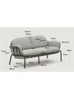 MATER 165 cm in grauem Aluminium und Kissen aus waschbarem abnehmbarem wasserabweisendem Stoff 2 Sitzer Sofa