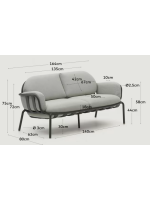 MATER 165 cm in gray aluminum and cushions in washable removable water repellent fabric 2 seater sofa