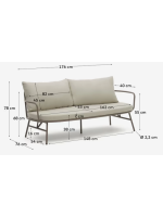 MERLINO 2-seater sofa 175 cm in steel and cushions with removable covers for indoors and outdoors