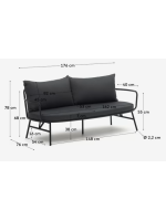 CALIFFO 2 seater sofa 175 cm in steel and cushions with removable covers for indoors and outdoors