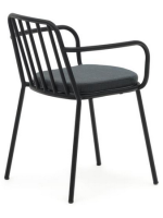 CALIFFO in acciaio verniciato nero e cuscino incluso sedia con braccioli per giardino terrazzi ristoranti impilabile