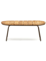 ABLIMA 100x50 cm coffee table with solid acacia wood top and brown steel structure