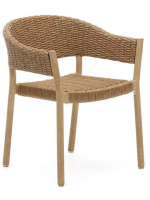 BAGAR chaise empilable avec accoudoirs en bois d'eucalyptus massif et rotin synthétique finition naturelle pour l'extérieur