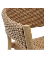 BAGAR chaise empilable avec accoudoirs en bois d'eucalyptus massif et rotin synthétique finition naturelle pour l'extérieur