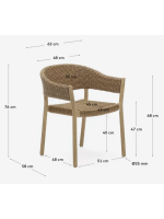 BAGAR chaise empilable avec accoudoirs en bois d'eucalyptus massif et rotin synthétique finition naturelle pour l'extérieur