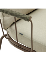 FLU 134 cm in acciaio marrone e corda verde e cuscini in tessuto sfoderabile lavabile divano 2 posti