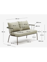 FLU 134 cm aus braunem Stahl und grünem Seil und Kissen aus abnehmbarem waschbarem Stoff 2-Sitzer-Sofa