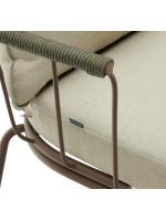 FLU in brown steel and green rope and cushions in removable washable fabric armchair