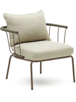 FLU in brown steel and green rope and cushions in removable washable fabric armchair