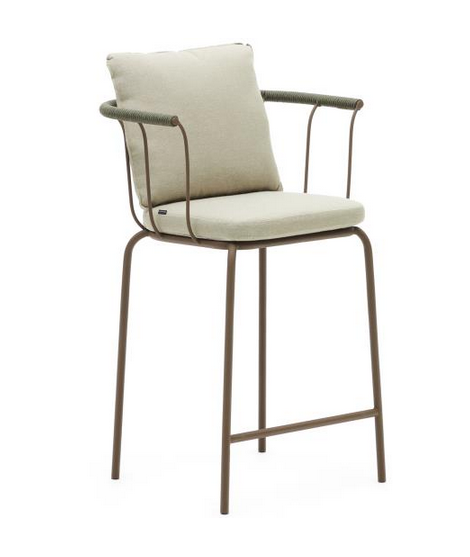 FLU seat h 66 cm in brown steel and green rope and cushions in removable fabric stool