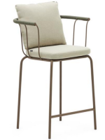 FLU assise h 66 cm en acier marron et corde verte et coussins en tissu déhoussable tabouret