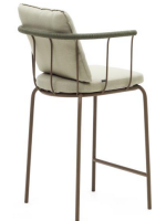 FLU asiento h 66 cm en acero marrón y cuerda verde y cojines en tejido desenfundable taburete