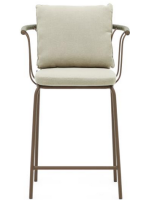 FLU assise h 66 cm en acier marron et corde verte et coussins en tissu déhoussable tabouret