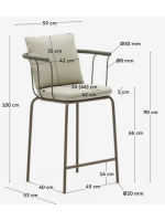 FLU asiento h 66 cm en acero marrón y cuerda verde y cojines en tejido desenfundable taburete