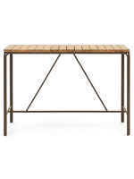 FLU table haute 140x70 plateau en bois d'acacia massif et structure en acier marron