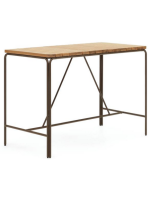 FLU table haute 140x70 plateau en bois d'acacia massif et structure en acier marron