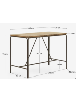 FLU high table 140x70 top in solid acacia wood and brown steel structure