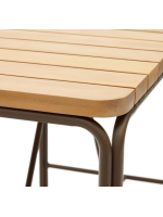 ABLIMA tavolo alto piano 70x70 in legno massello di acacia e struttura in acciaio marrone