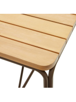 ABLIMA table haute 70x70 plateau en bois d'acacia massif et structure en acier marron