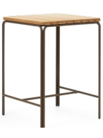 ABLIMA table haute 70x70 plateau en bois d'acacia massif et structure en acier marron